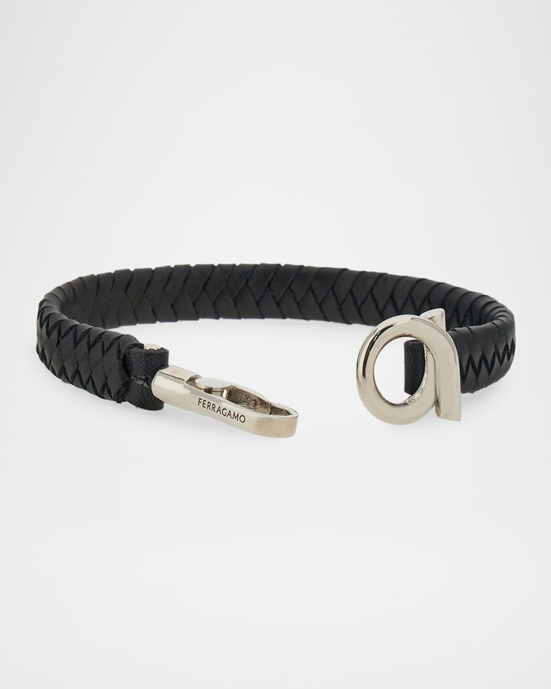 FERRAGAMO Men's Woven Leather Gancio Bracelet outlook