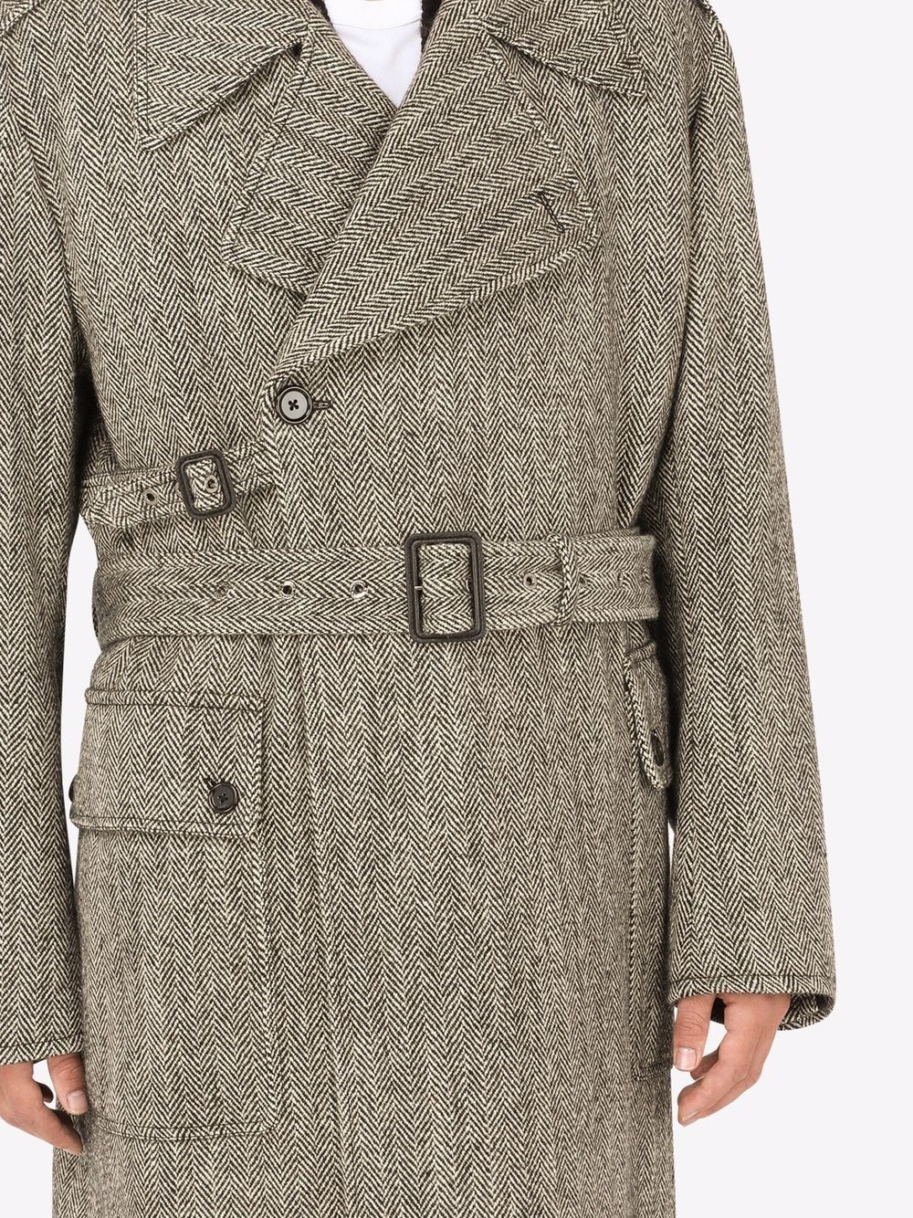 herringbone-pattern mid-length coat - 5