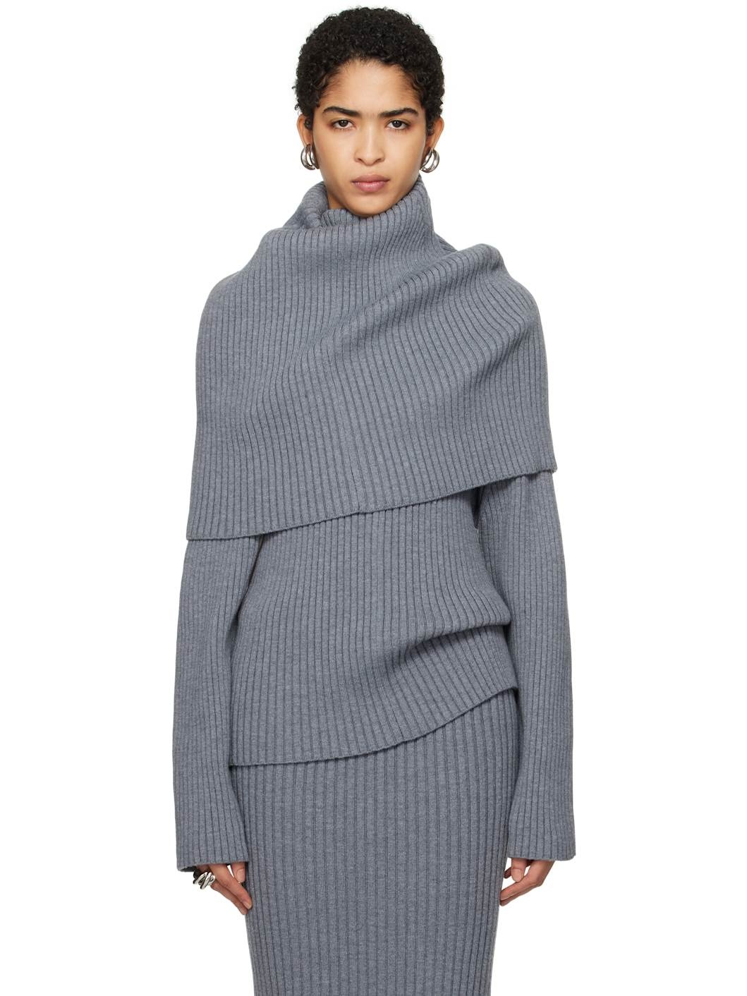 Gray Covered Shoulders Turtleneck - 1