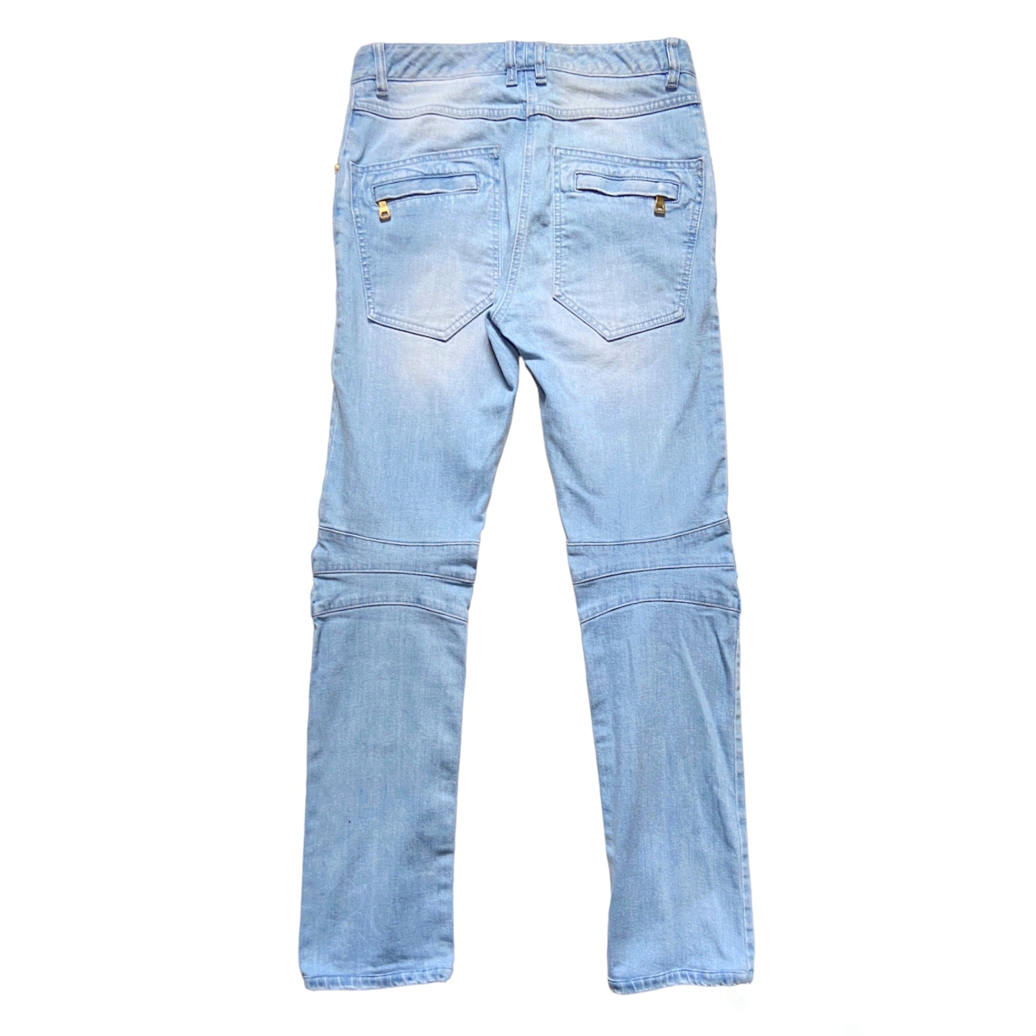 zOthers - Balmain Spring 2009 Decarnin era distressed light blue gold zipper jeans - 3