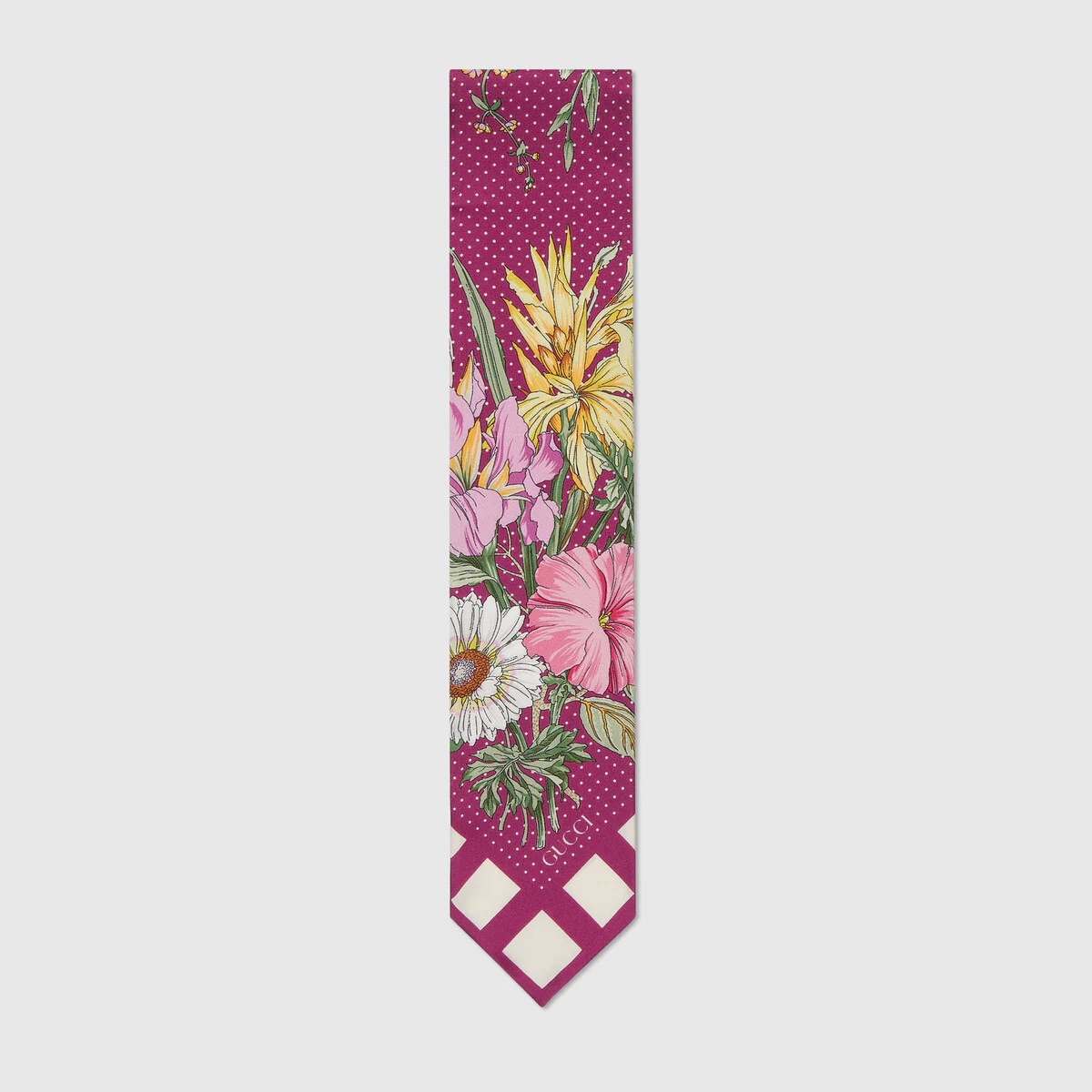 Floral print silk neck bow - 1