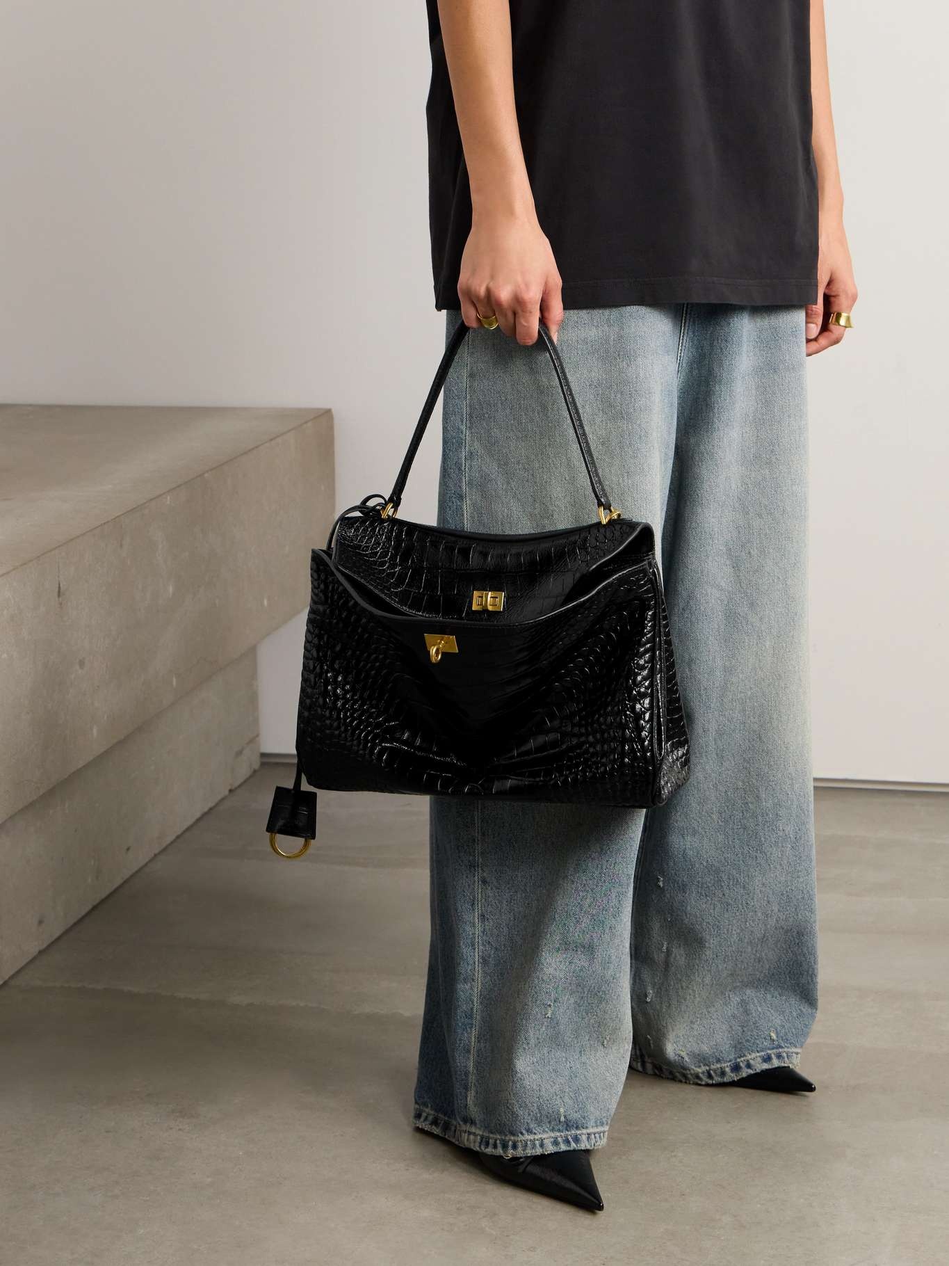 BALENCIAGA Rodeo medium croc-effect leather shoulder bag