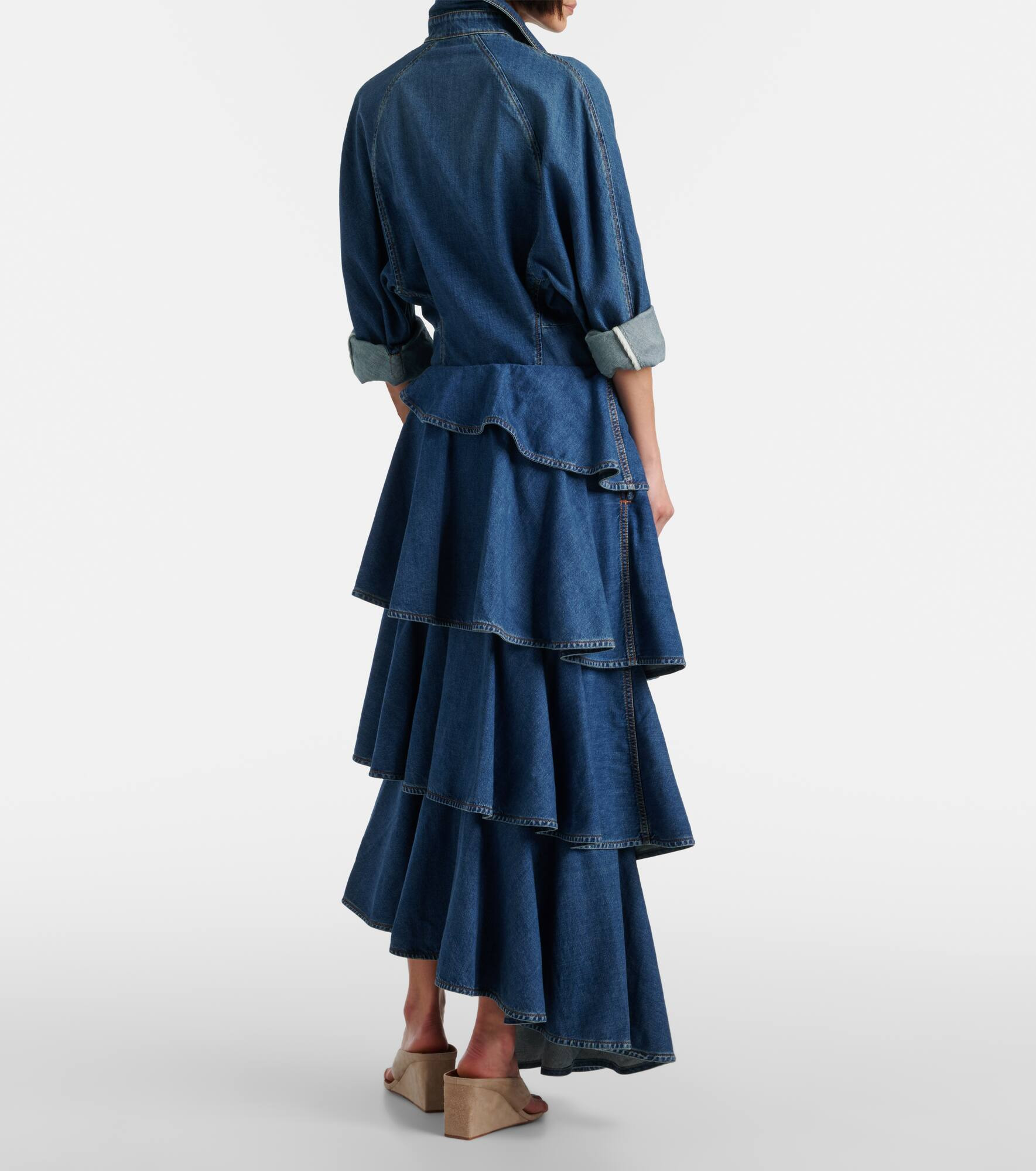 Spiral tiered denim midi skirt - 3