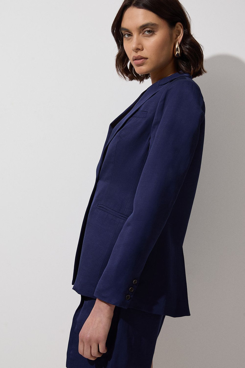 KAREN MILLEN Tailored Viscose Linen Single Breasted Blazer Jacket outlook