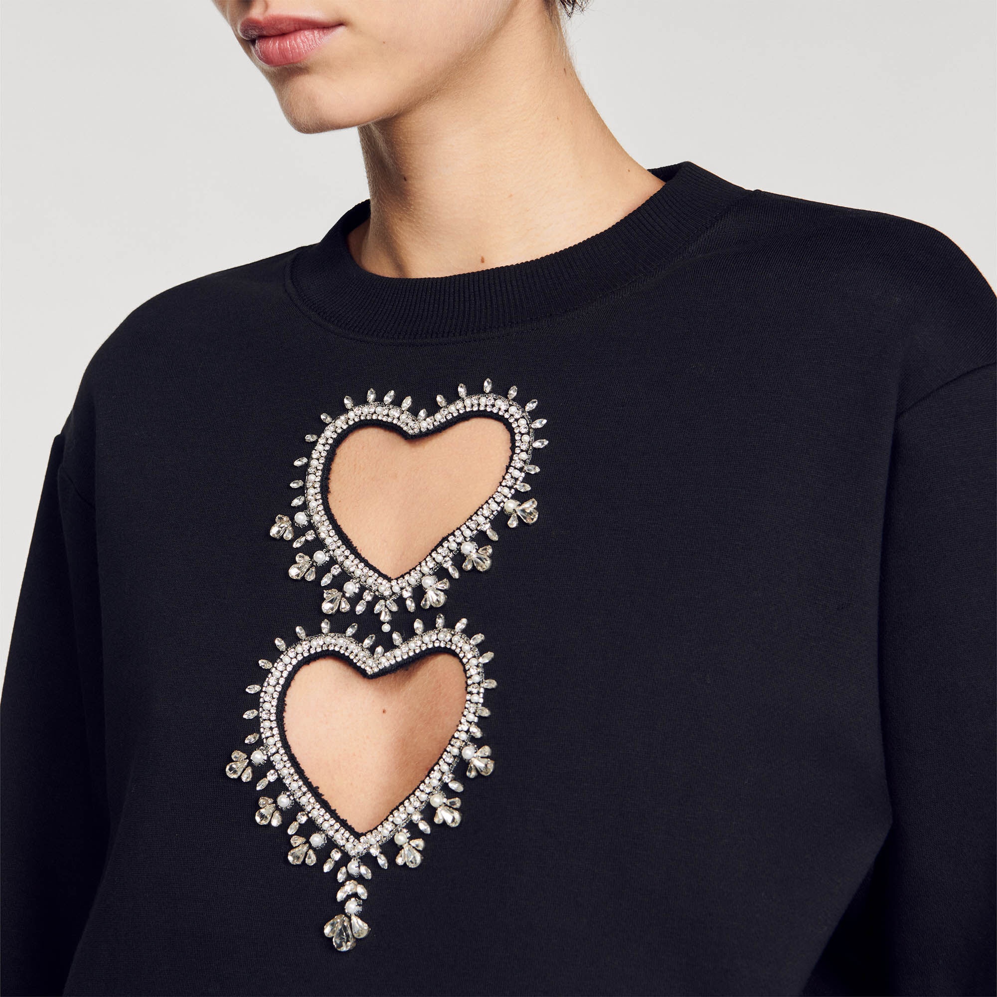 SWEATSHIRT WITH RHINESTONE HEARTS - 4