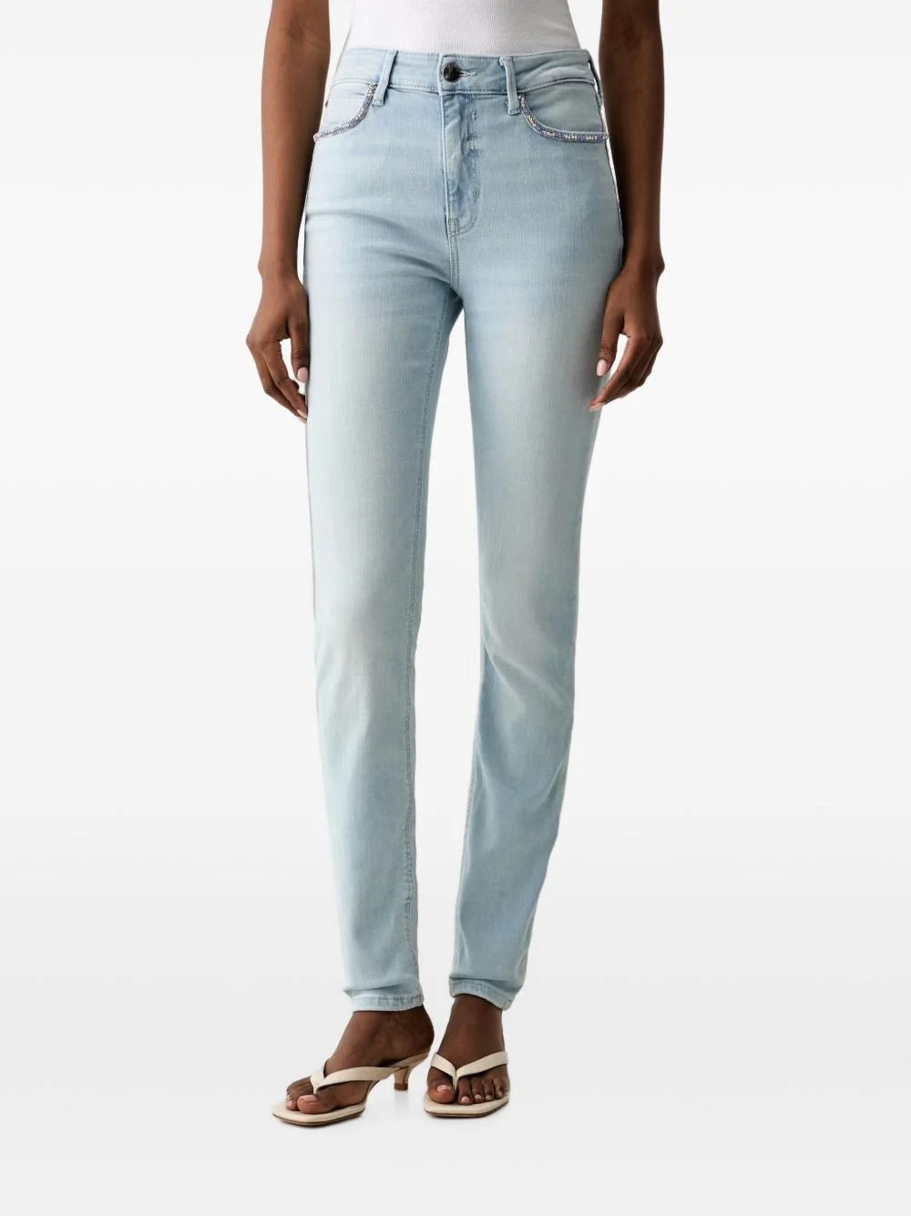crystal-embellished logo-patch jeans - 1