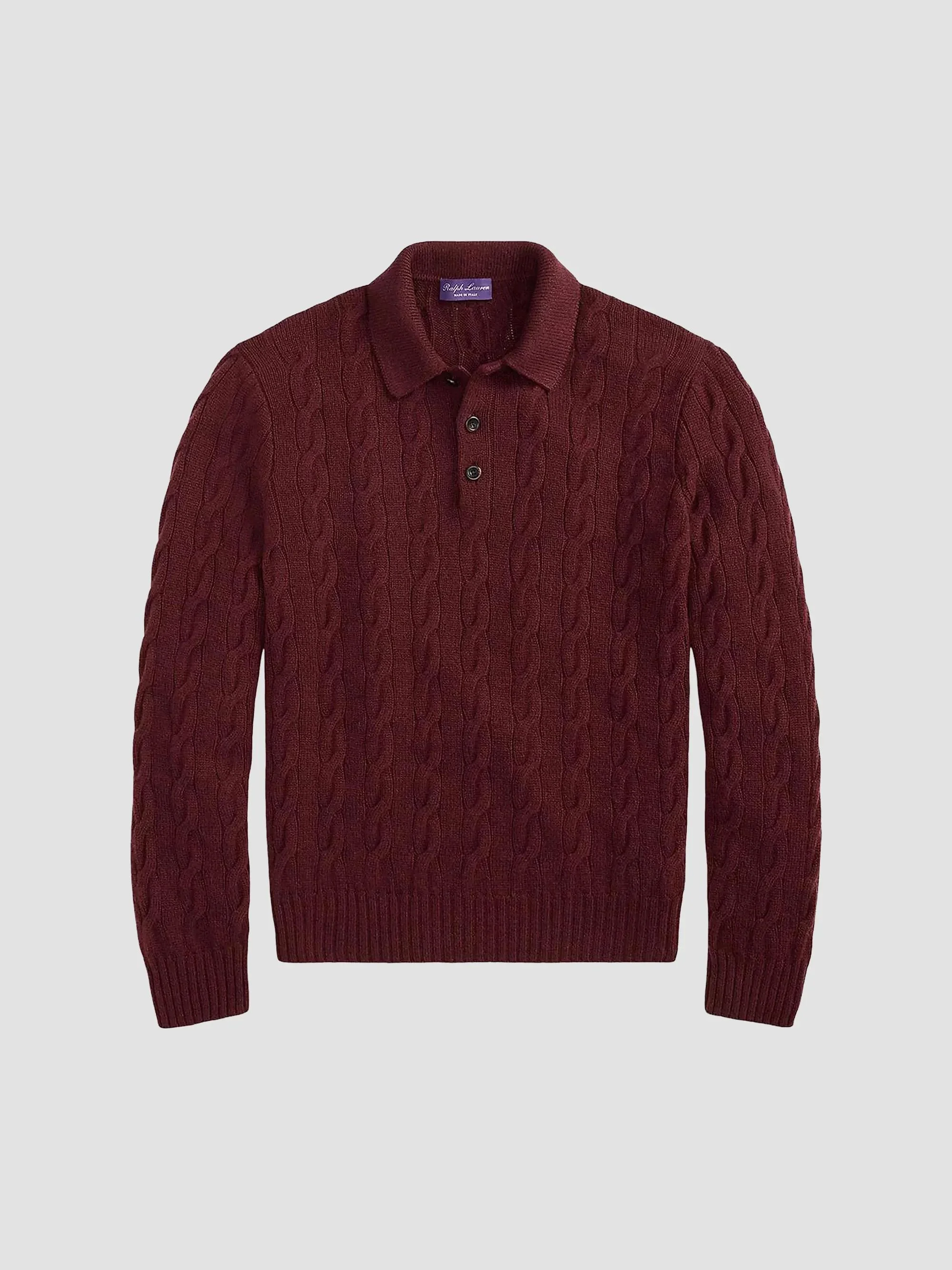 Men's Cable-Knit Cashmere Polo Sweater - Mahogany - 1