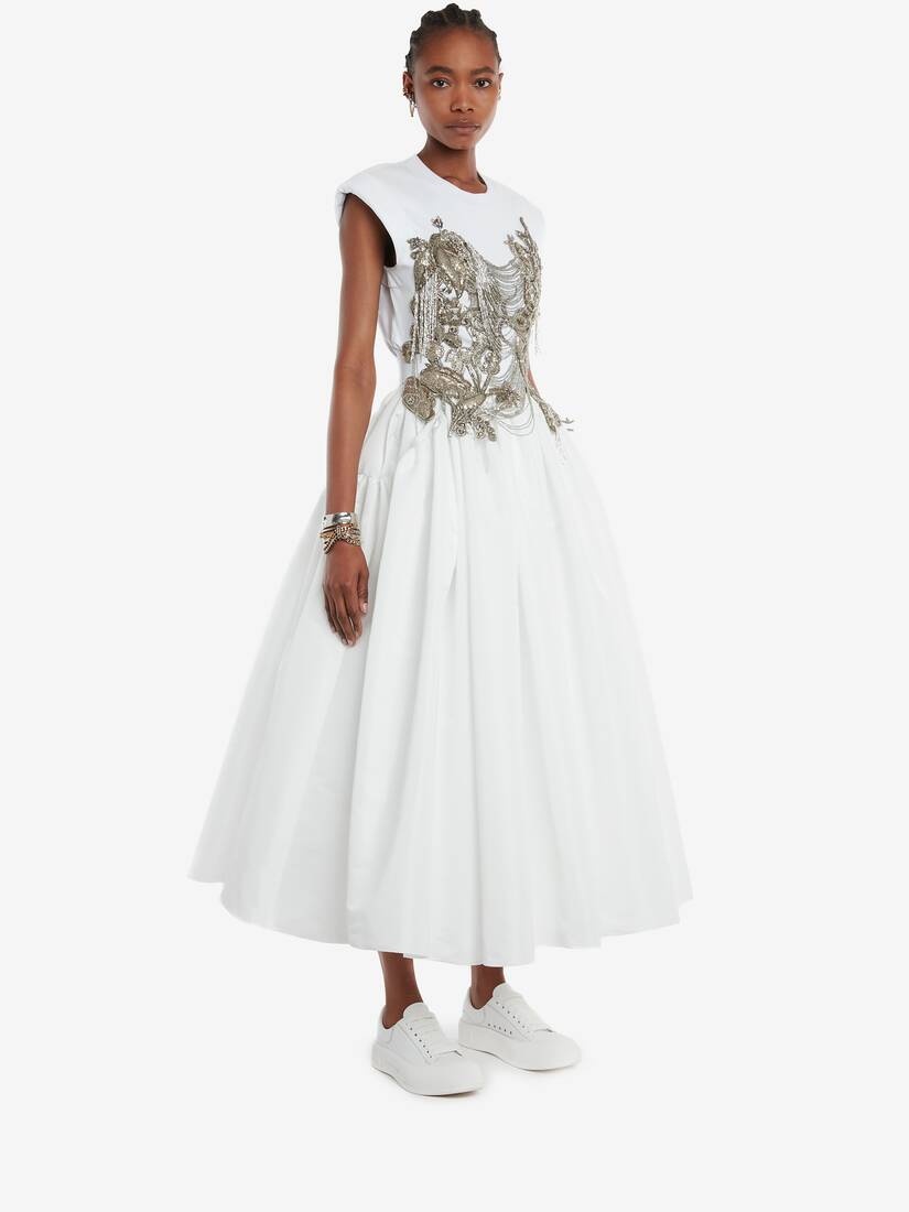 Embroidered Lilypad T-shirt in White/silver - 3