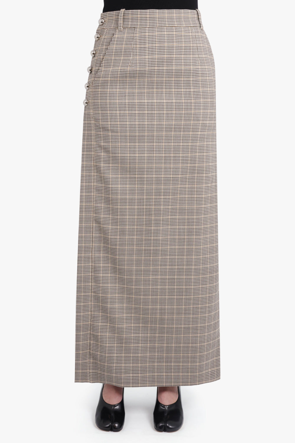 CHECK PRINT STRAIGHT MAXI SKIRT | BEIGE - 3
