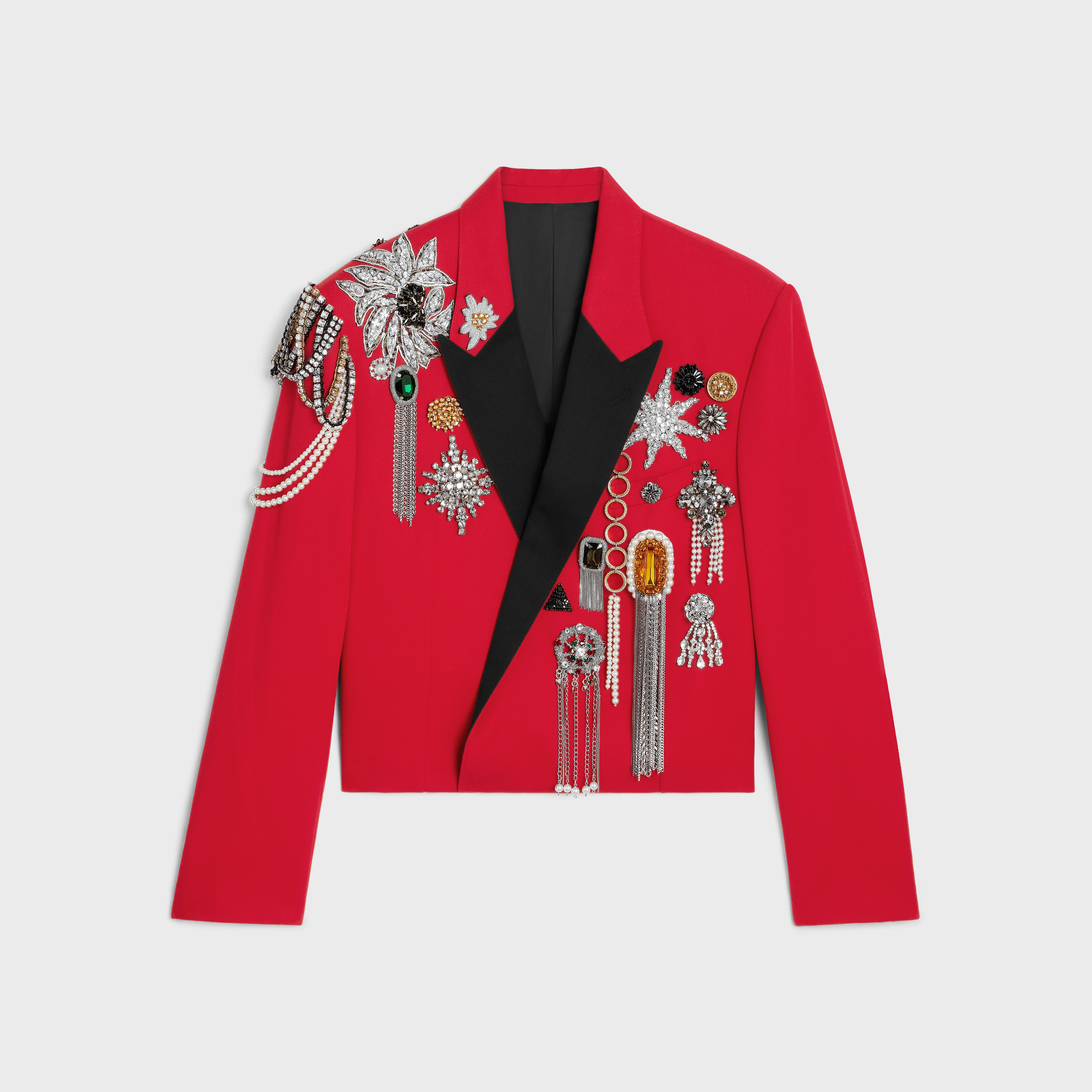 loose embroidered diagonal wool military jacket - 1