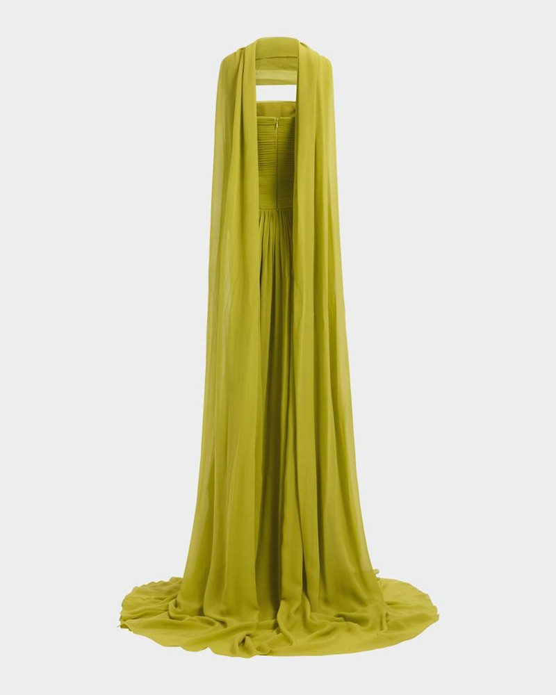 Strapless Crisscross Draped Silk Chiffon Gown With Neck Scarf 6