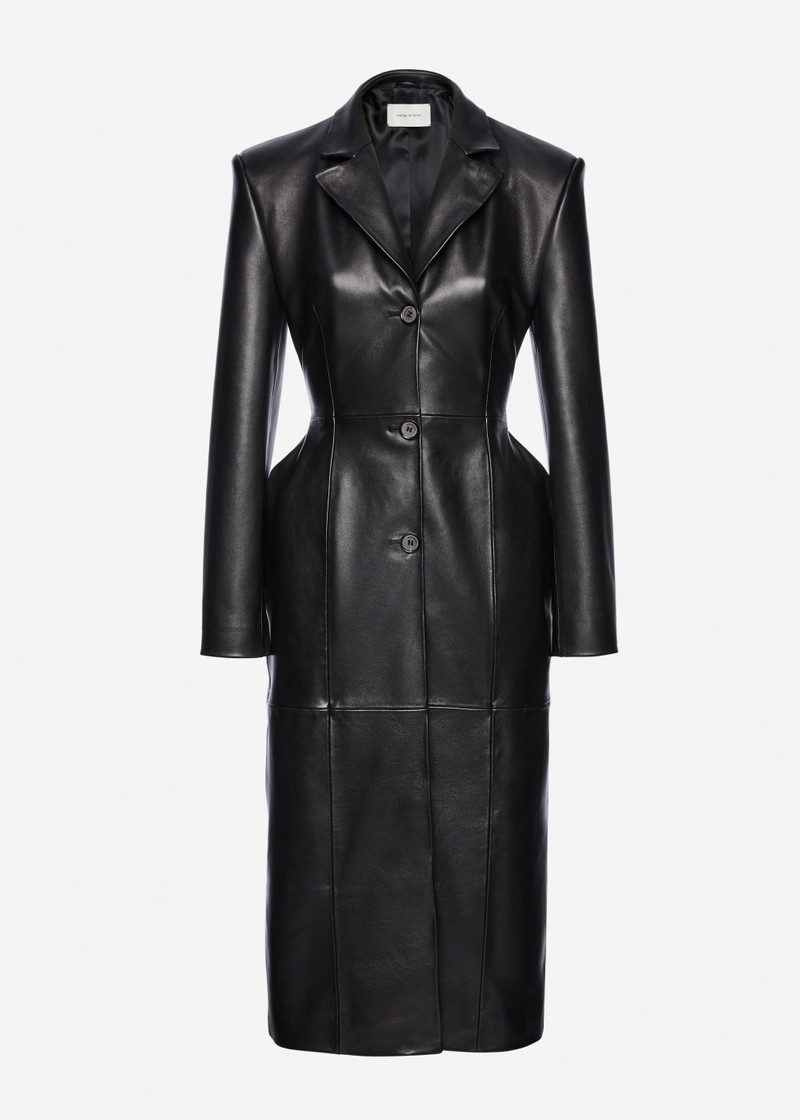 Tailored leather coat in black 1