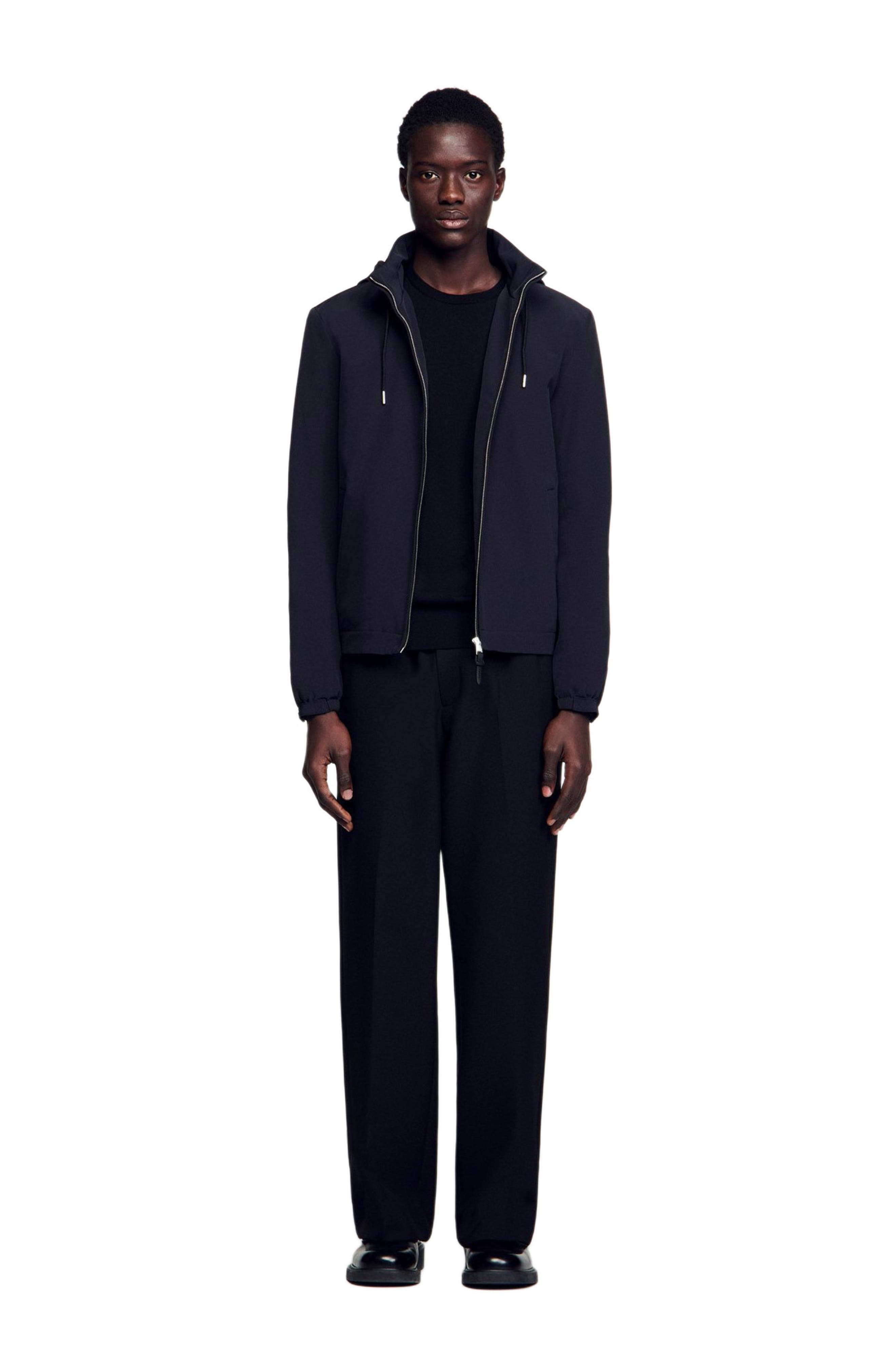 SANDRO Zip-up hooded jacket in Navy Blue at Nordstrom - 3