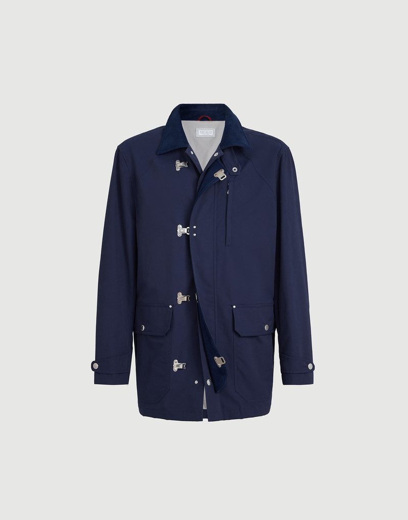 Water-resistant techno cotton gabardine outerwear jacket with hook fastening 1