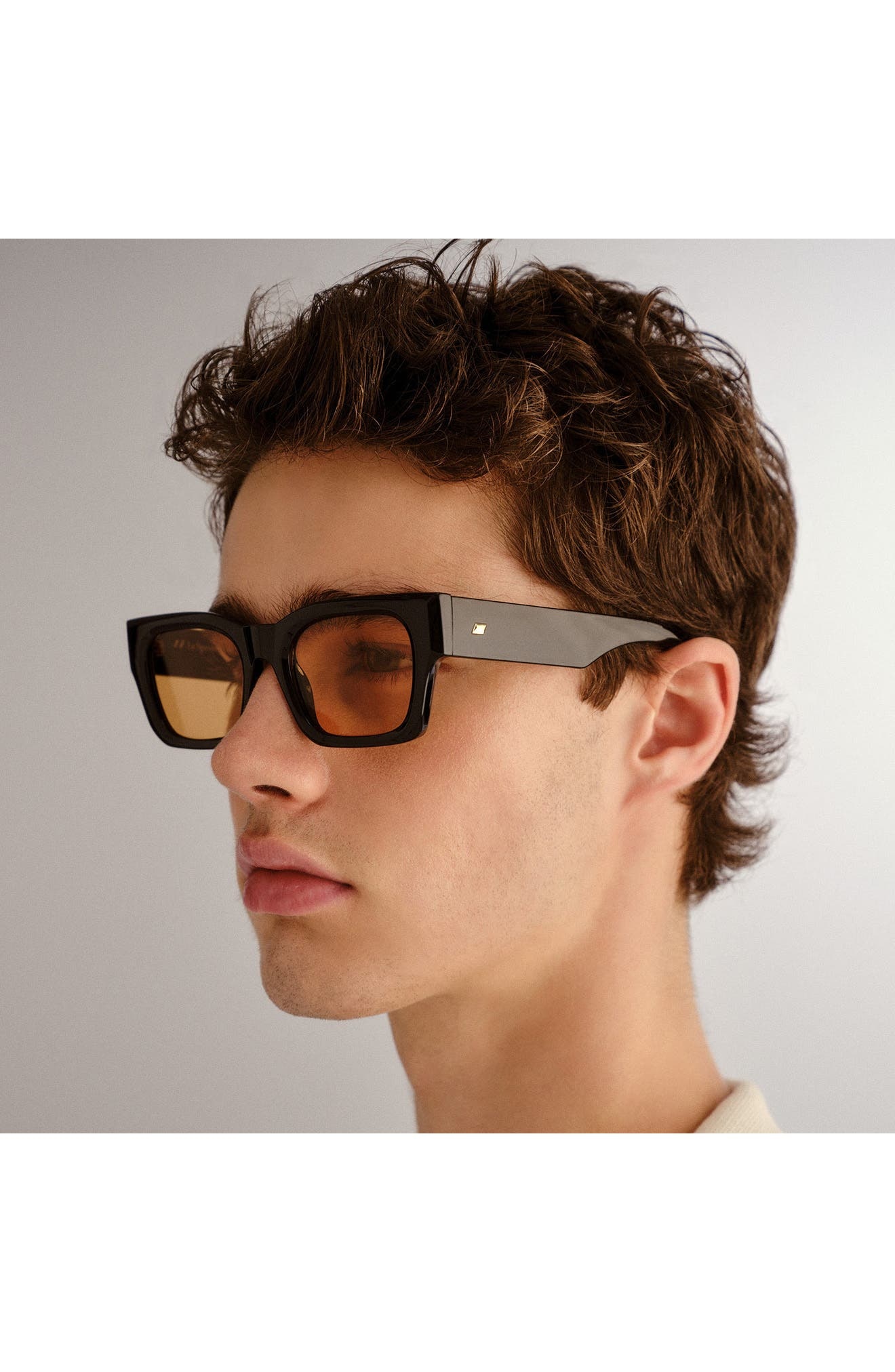 Le Specs Shmood 52mm Rectangular Sunglasses in Black/Amber Tint at Nordstrom - 6