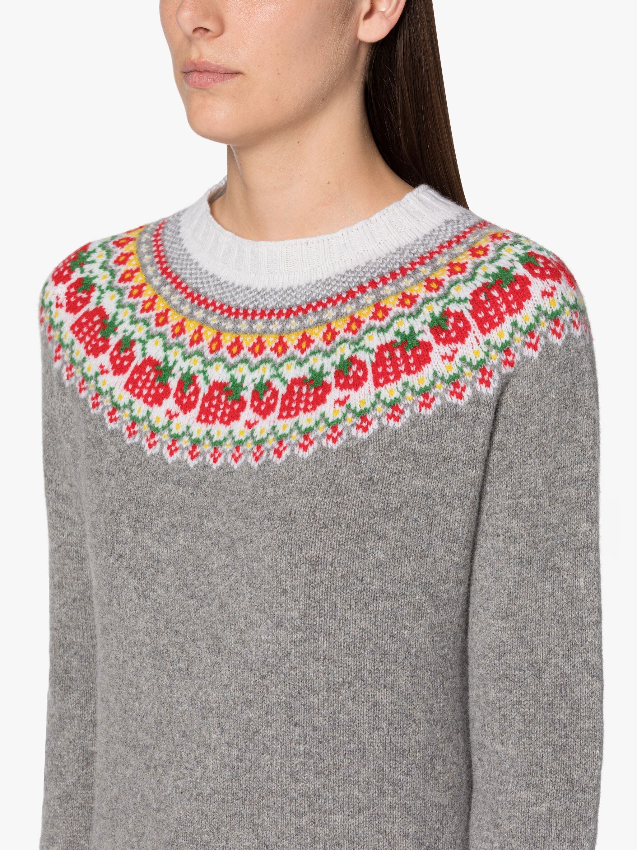 KELSI FLANNEL GREY WOOL FAIR ISLE CREWNEK SWEATER - 5