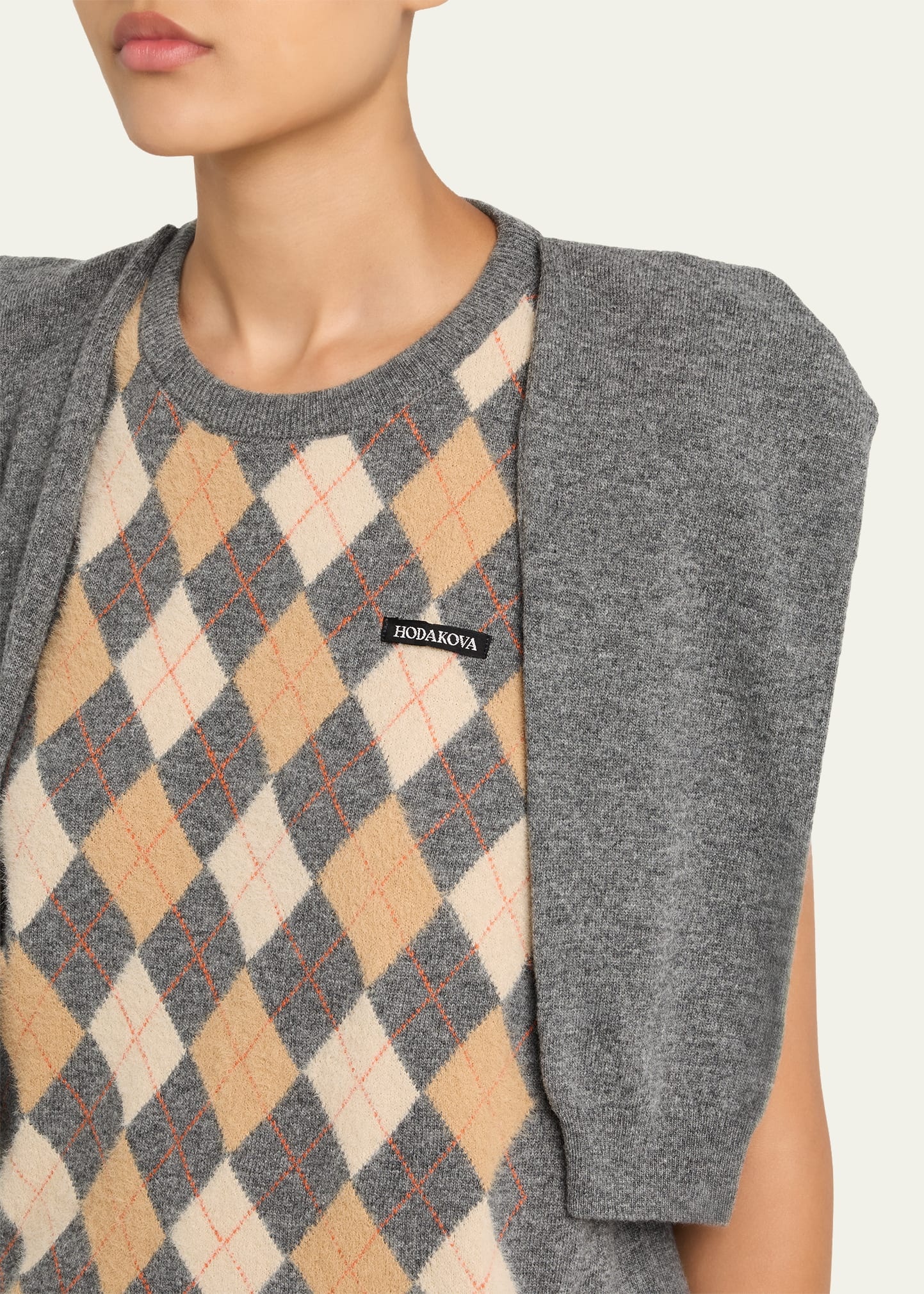 Argyle Knitted Draped-Sleeve Sweater Vest - 5