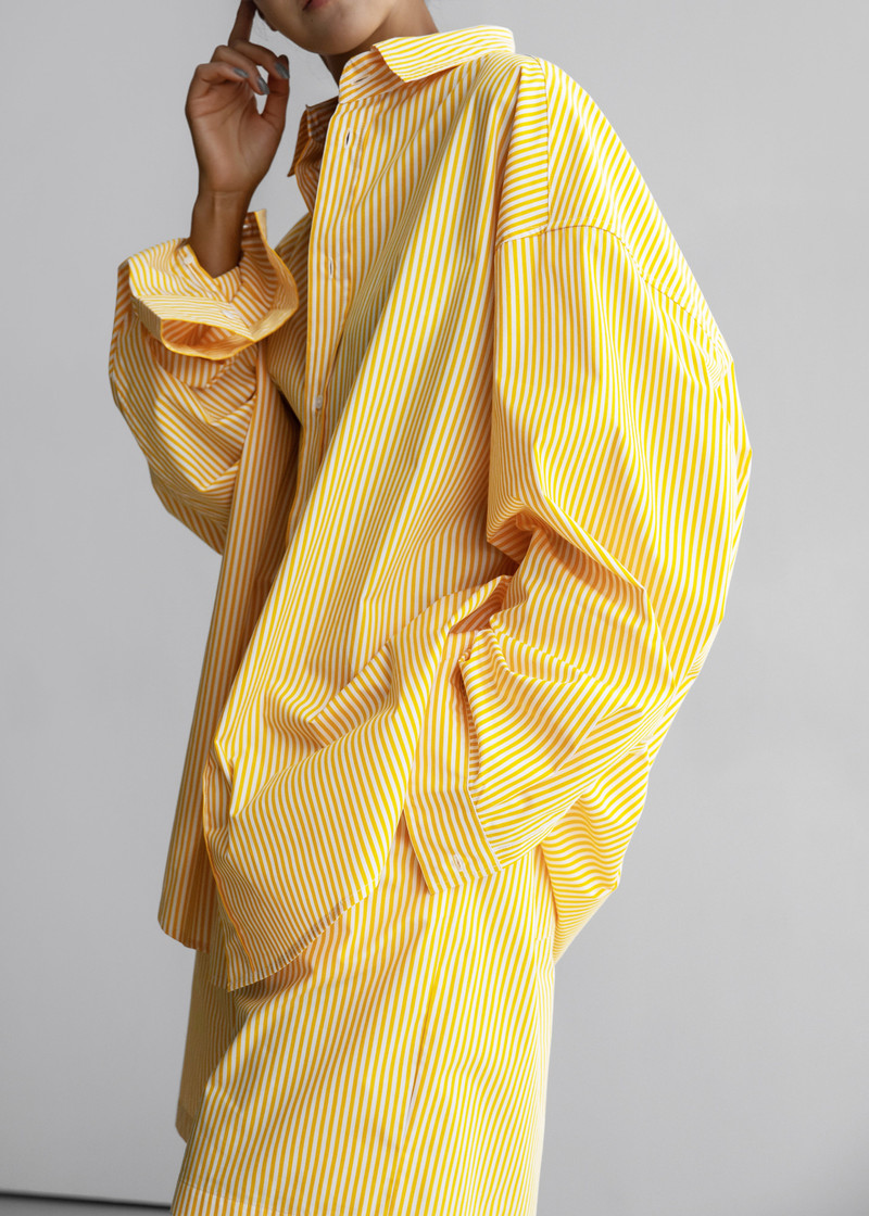 Rimini Oversized Poplin Shirt - Yellow/White Stripe 14