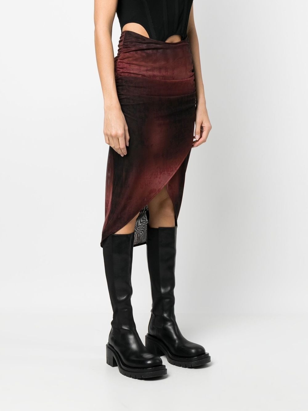 gradient-print semi-sheer midi skirt - 3
