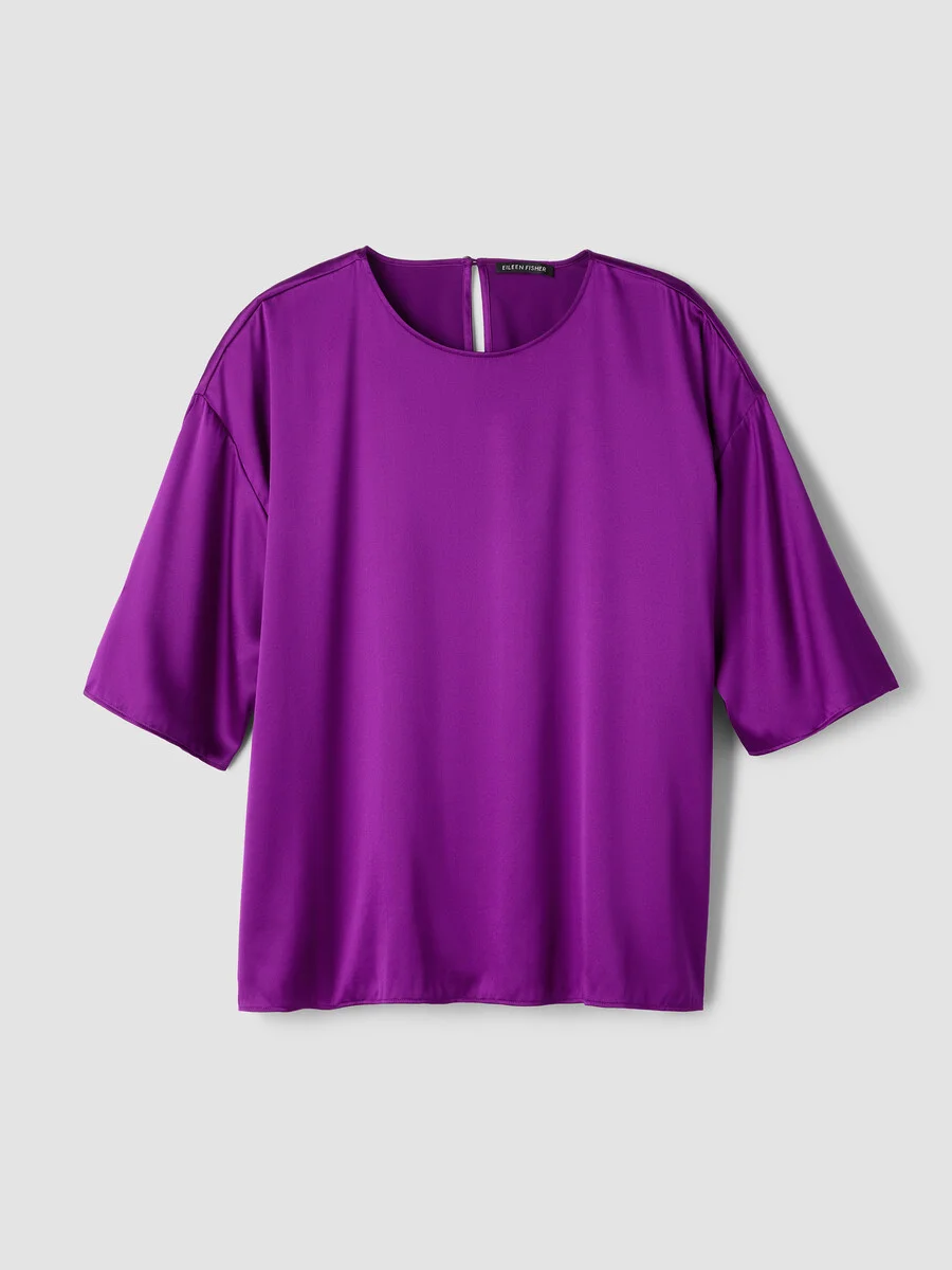 Stretch Silk Charmeuse Round Neck Top - 1