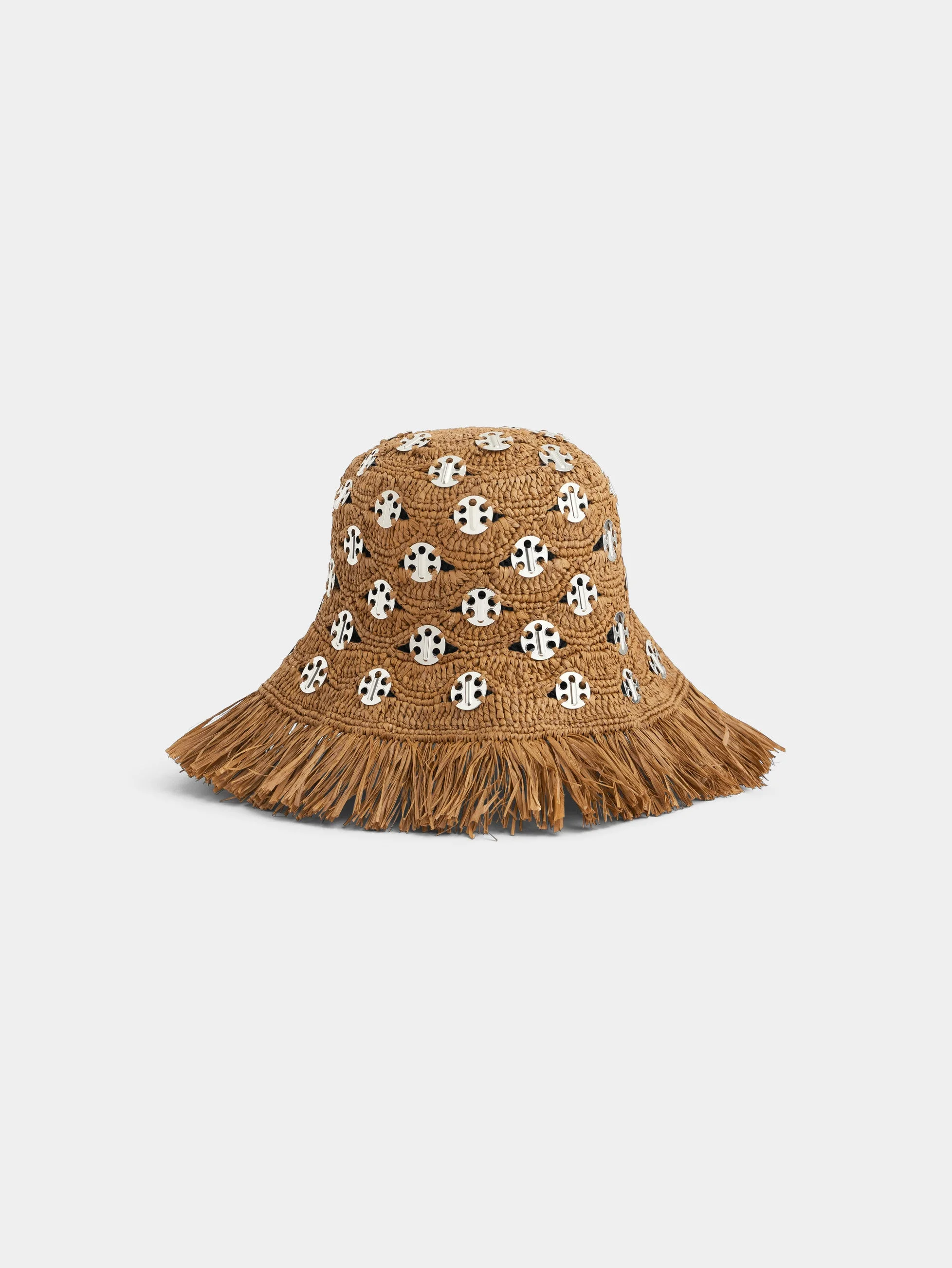 BOB IN DARK BROWN RAFFIA WITH ICONIC SILVER 1969 DISCS - 1