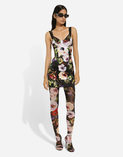 Dolce & Gabbana Short satin corset dress with rose garden print outlook