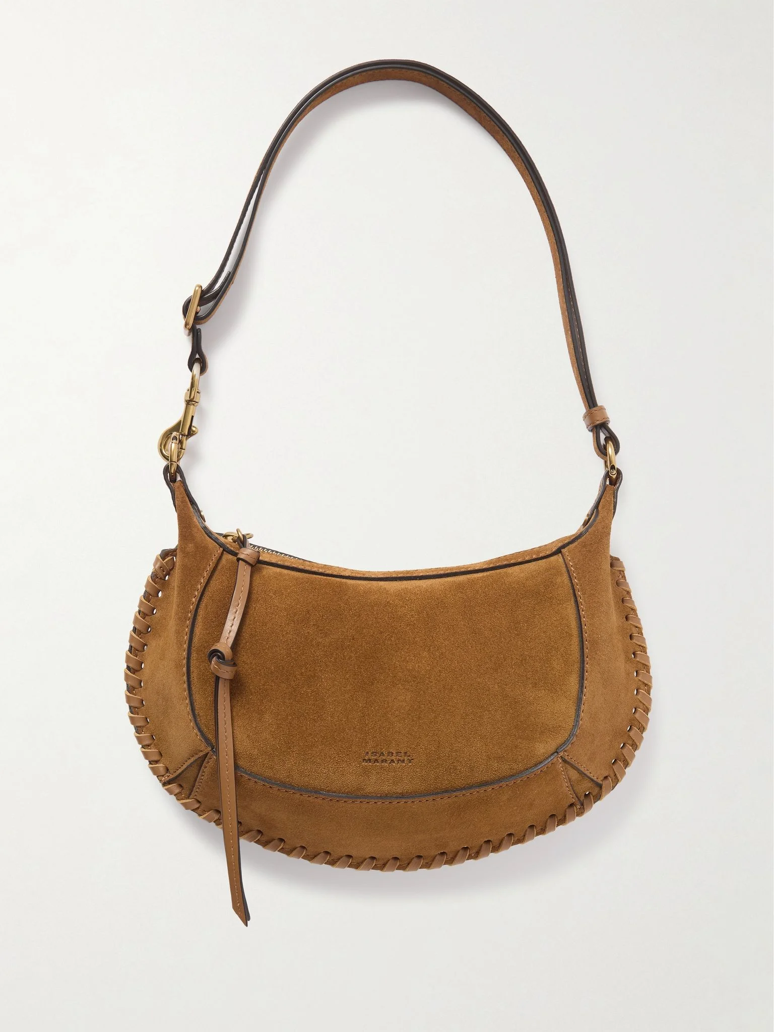 Oskan Moon whipstitched leather-trimmed suede shoulder bag Brown - 1