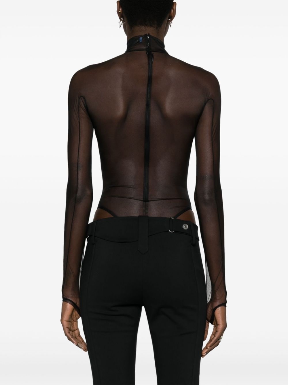 logo-embossed sheer bodysuit - 4