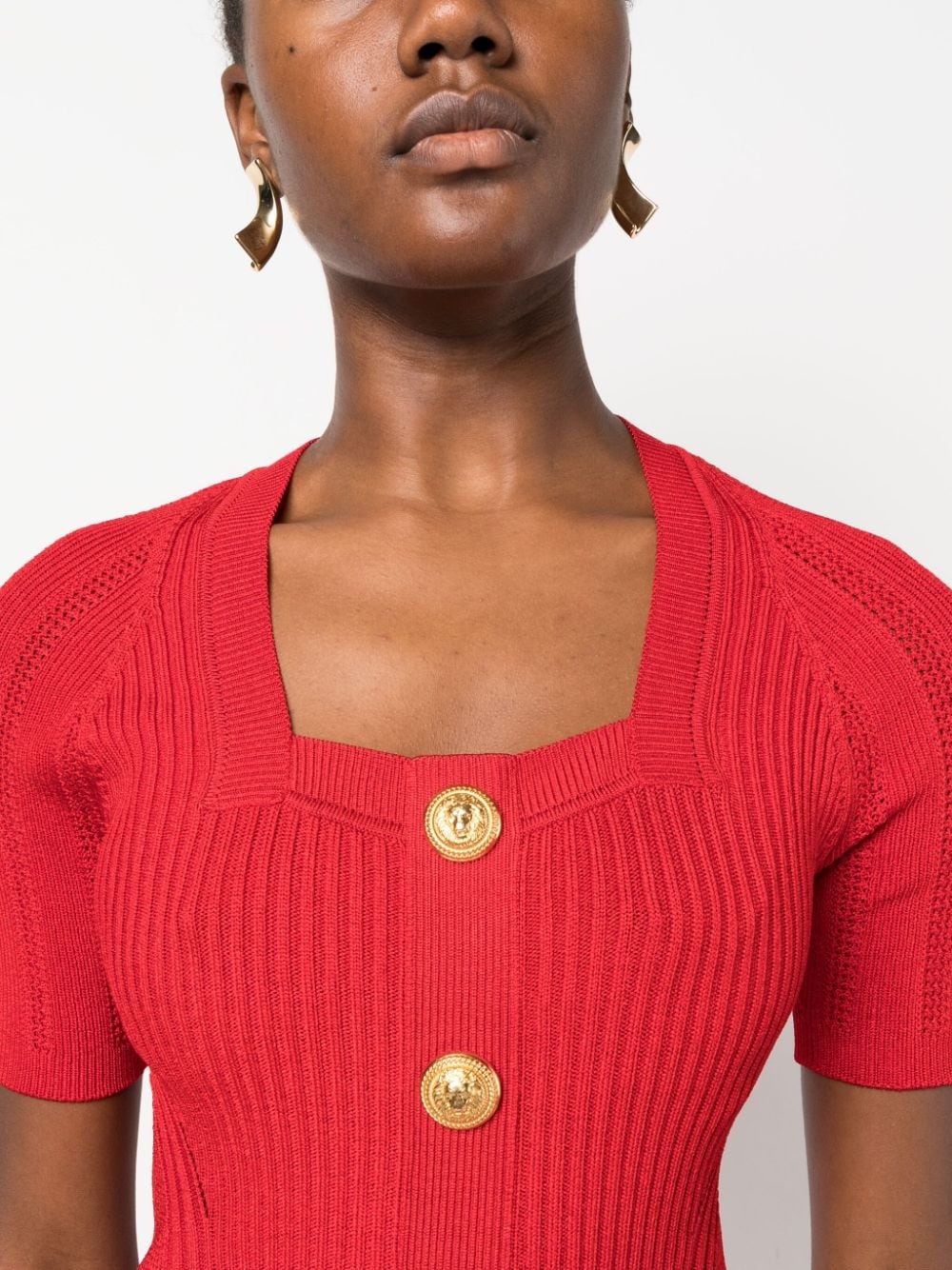 button-embellished ribbed-knit dress - 5