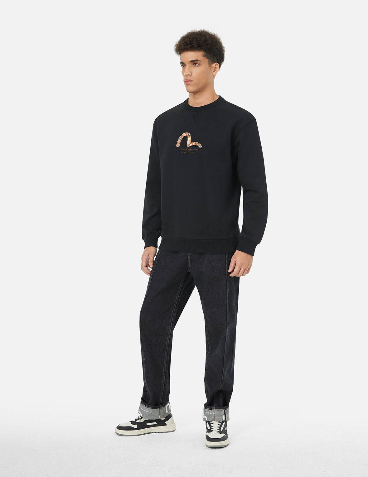 Brushstroke Seagull Print Straight Fit Jeans - 4
