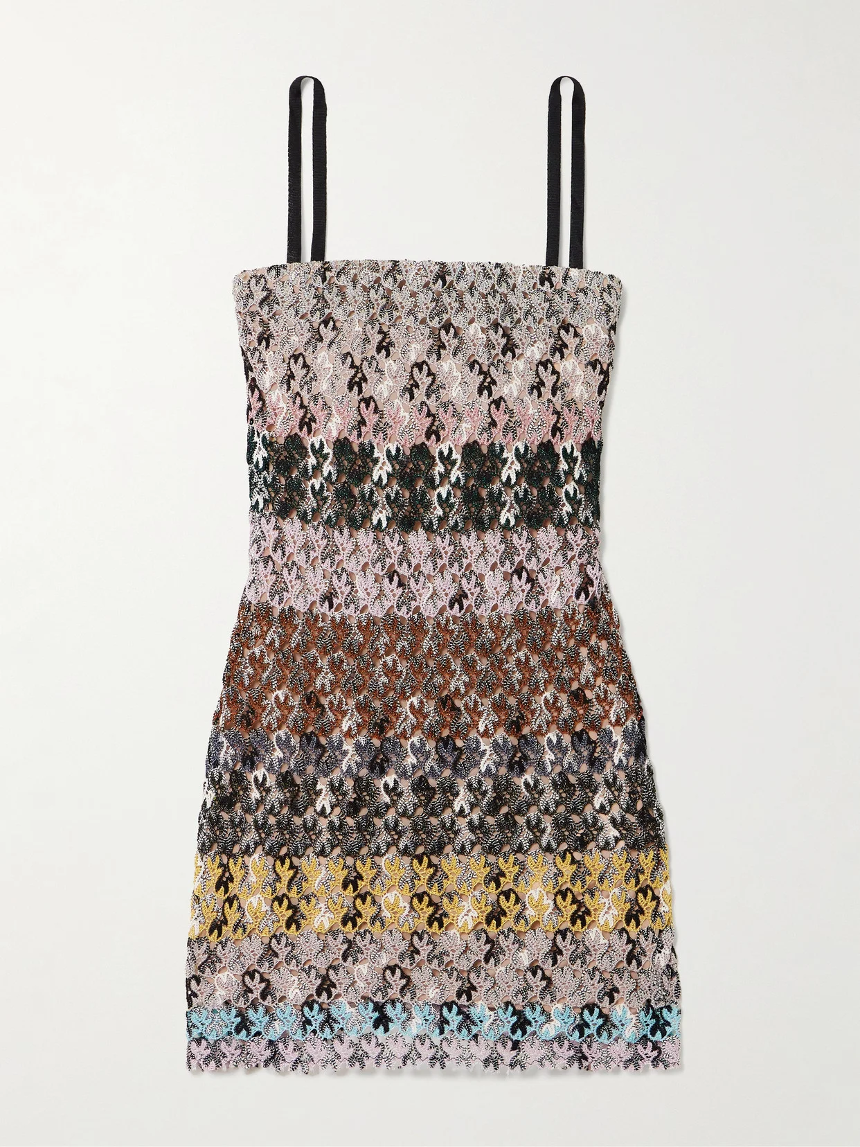 Striped Metallic Crochet-knit Mini Dress - 1