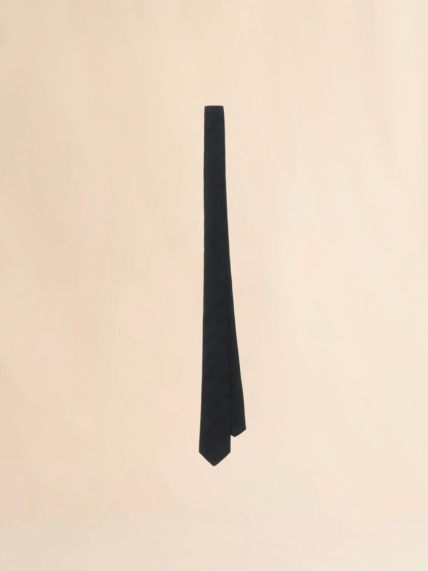 BLACK VISCOSE TIE WITH GEOMETRIC JACQUARD MOTIF - 1