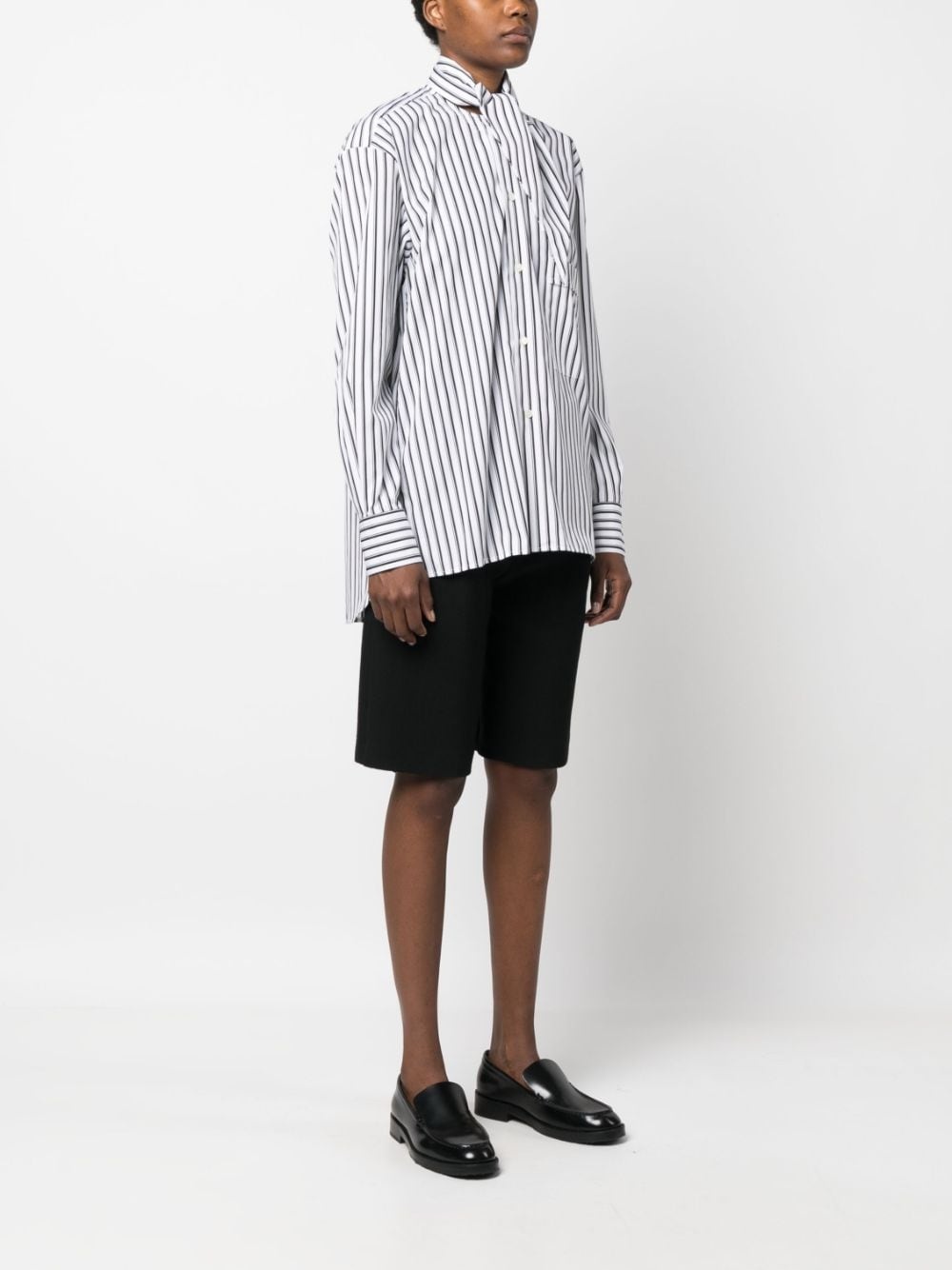 pussy-bow collar striped shirt - 3