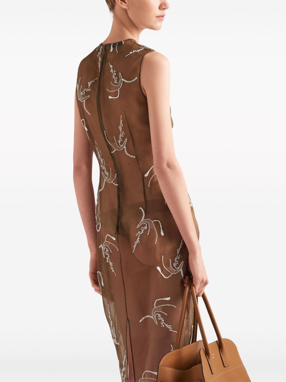 embroidered sheer silk midi dress - 4