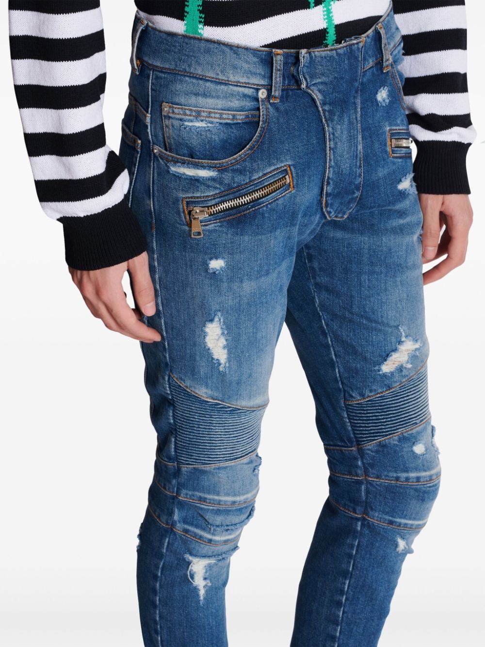 panelled distressed skinny jeans - 6