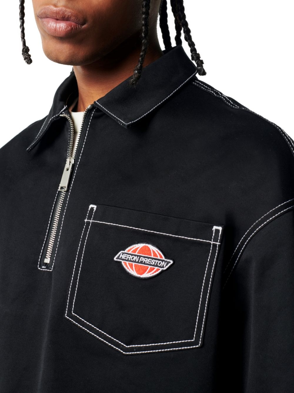 White Stitch Ss Zip Shirt - 5