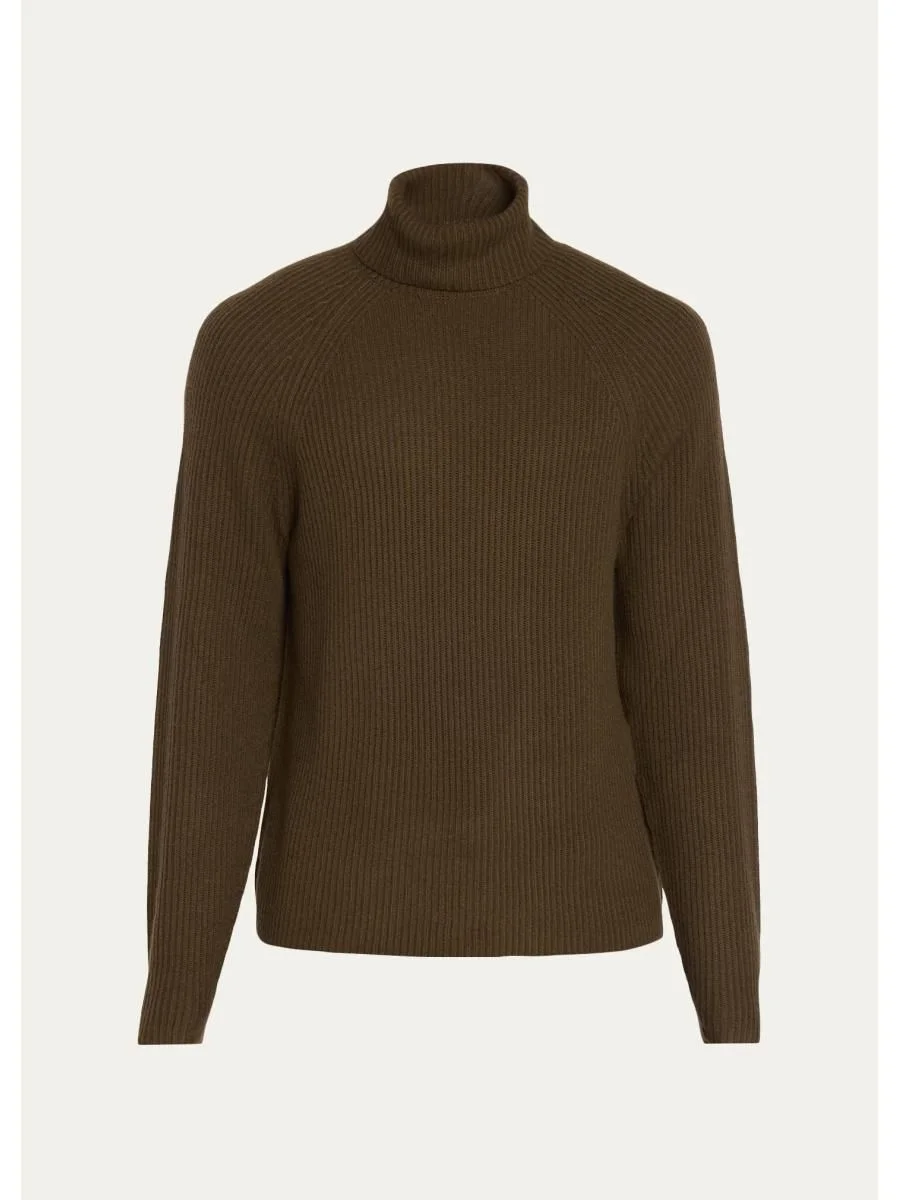 Men's Rib-Knit Cashmere Turtleneck Sweater - 1