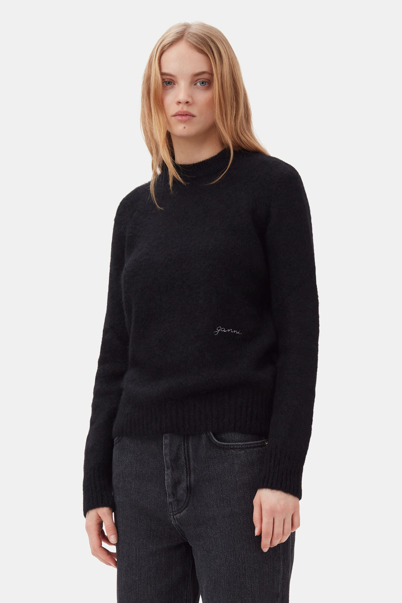GANNI BLACK BRUSHED ALPACA O-NECK SWEATER outlook