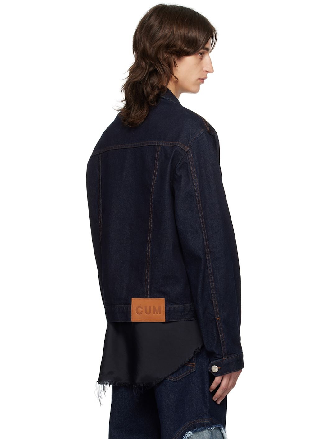Navy Knife Pleat Denim Jacket - 3