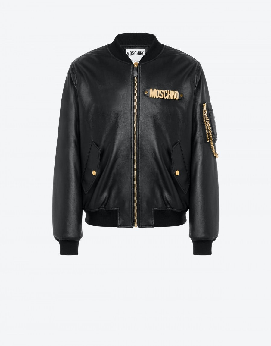 NAPPA LEATHER BOMBER JACKET LETTERING LOGO - 1