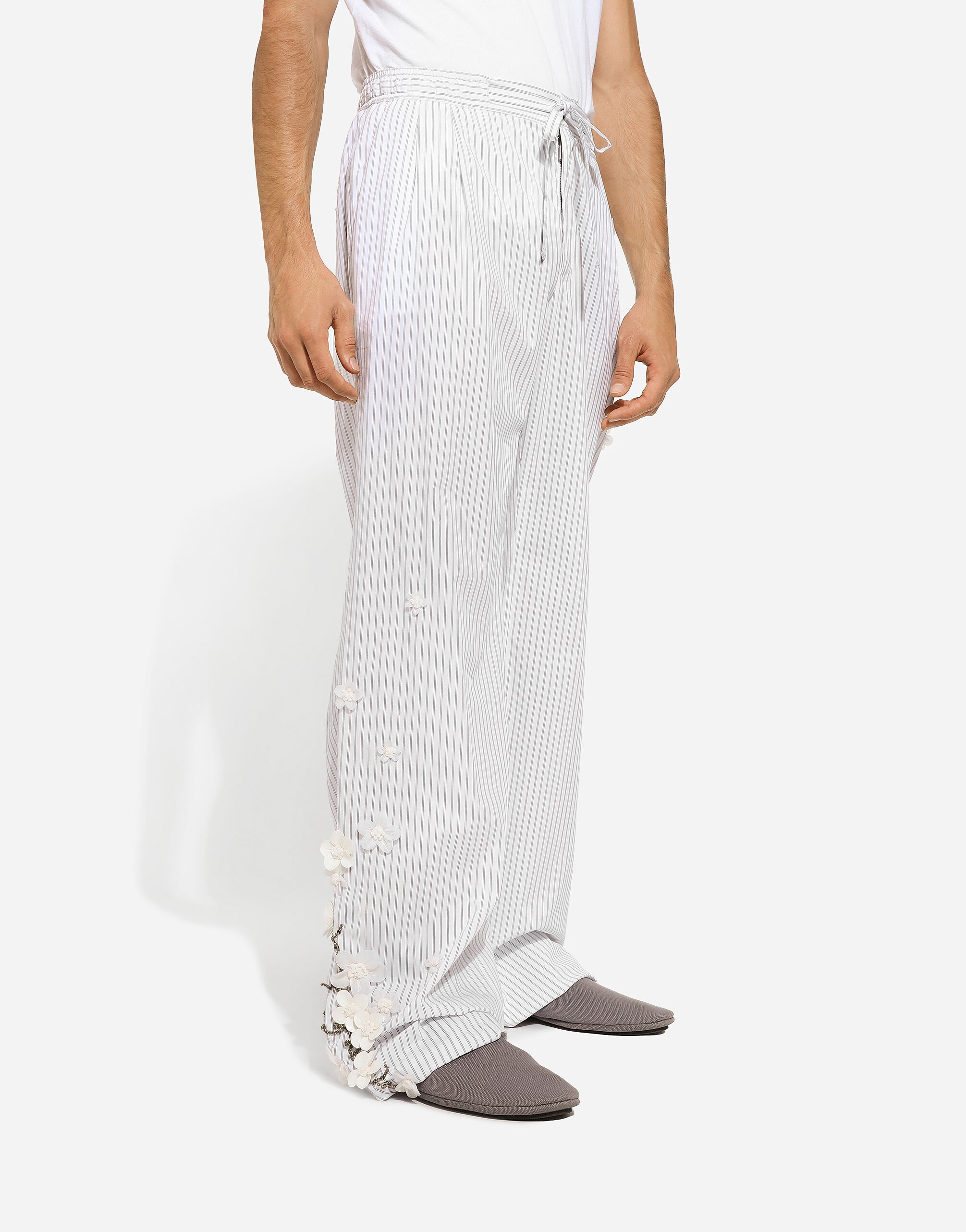 Striped poplin pants with embroidery - 4