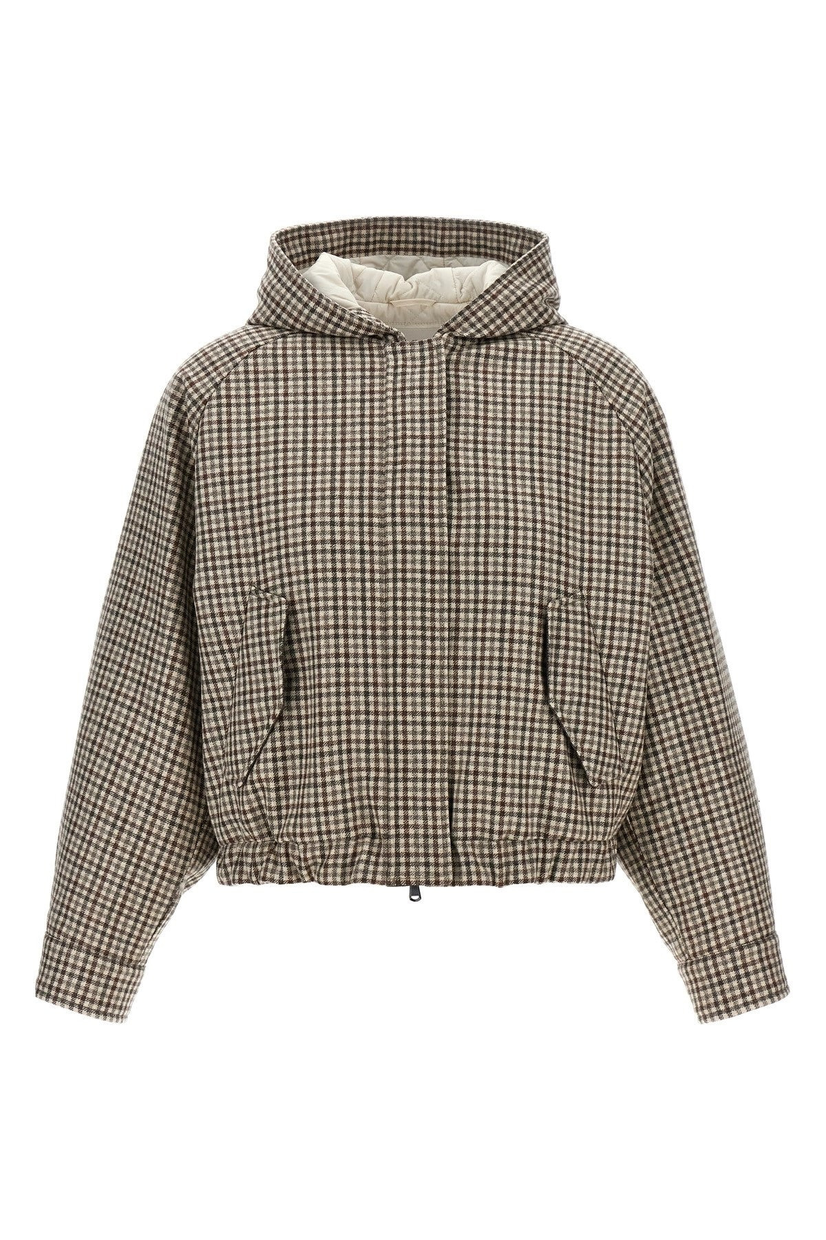 Brunello Cucinelli Women 'Shiny Zipper Pull' Check Jacket - 1
