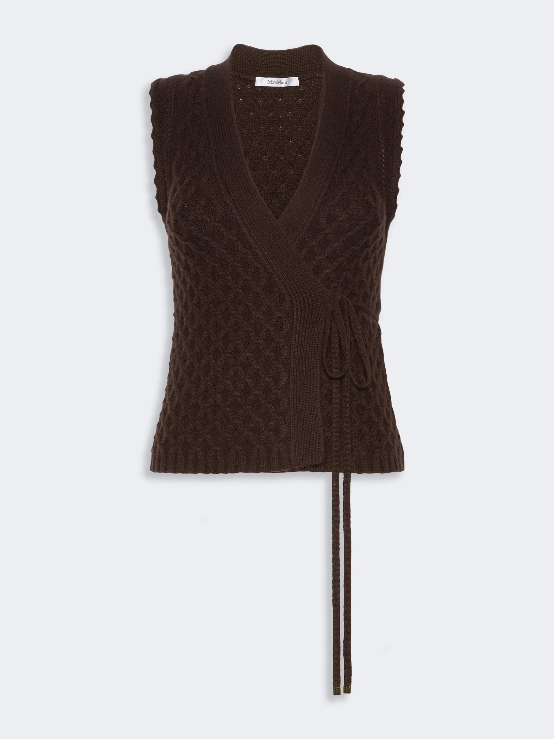 LEMBO Wool and cashmere yarn gilet - DARK BROWN - 1
