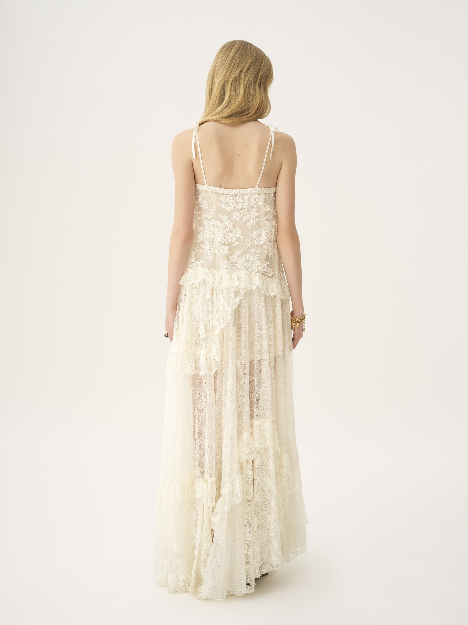 THIN-STRAP LONG DRESS IN EMBROIDERED LACE - 5