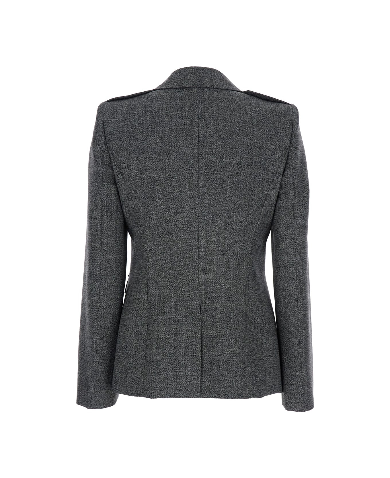 Grey Jacket With Wide Notched Revers In Wool Woman - 2