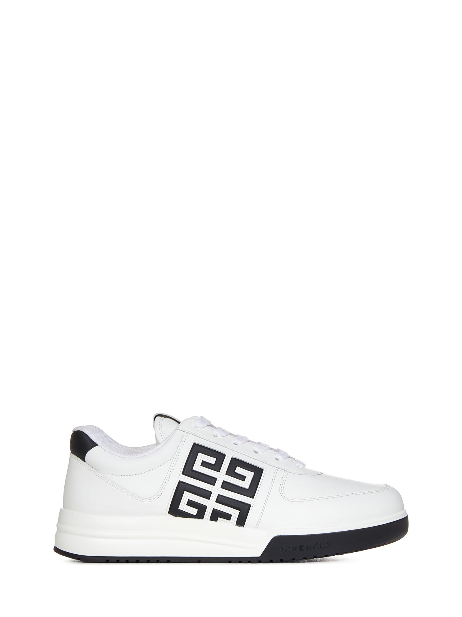 White calf leather low-top sneakers with embossed black 4G logo at side. - 1