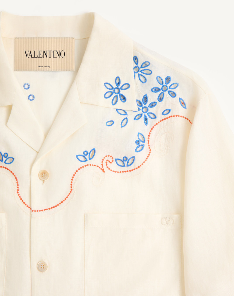 VALENTINO LINEN BOWLING SHIRT IN SAN GALLO WITH VLOGO EMBROIDERY 8