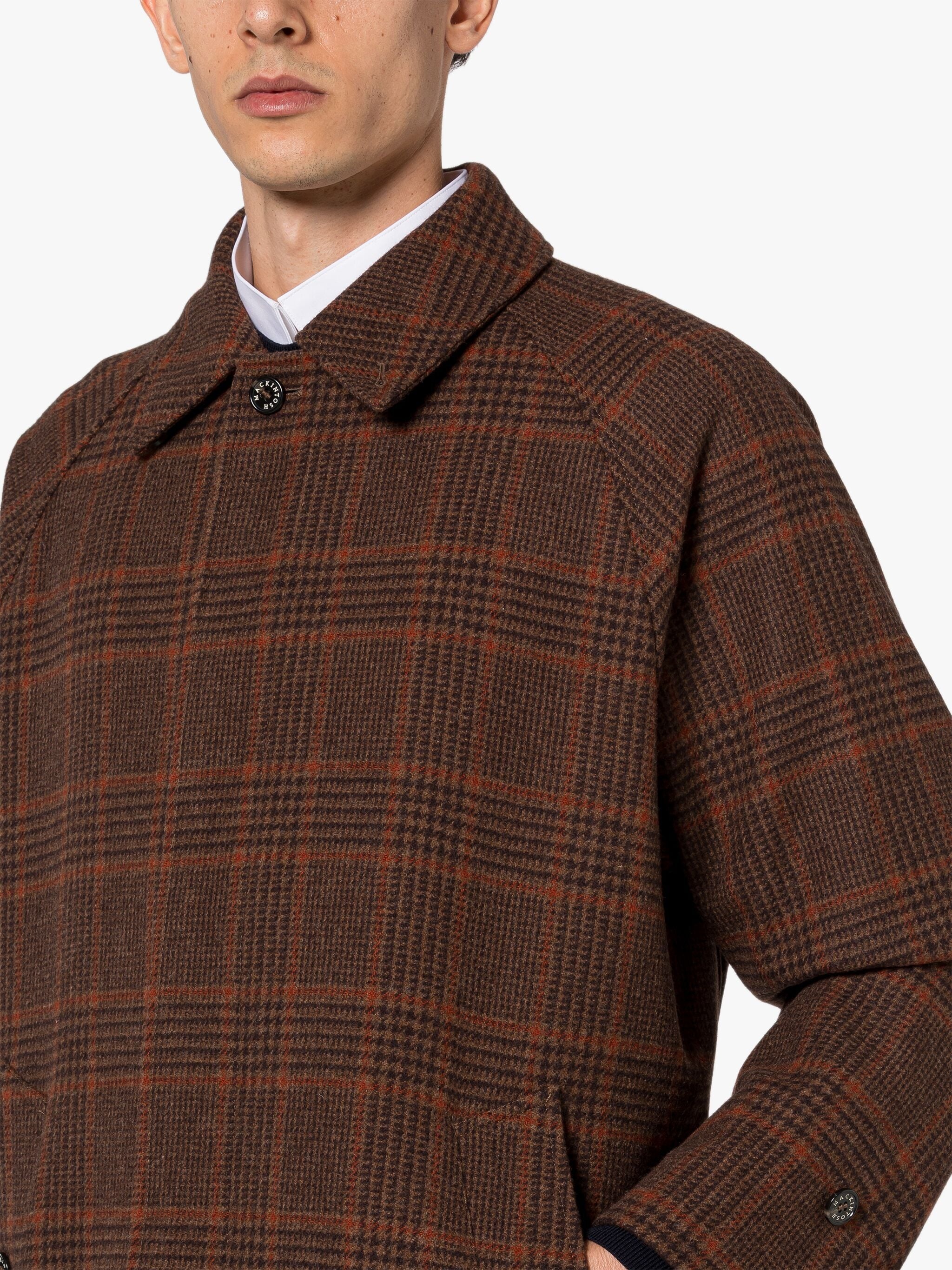BELFORD BROWN X ORANGE CHECK WOOL BALMACAAN COAT - 4