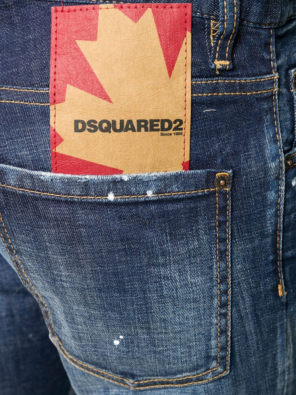 distressed look jeans with maple leaf patch - 5