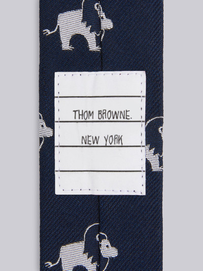 Thom Browne Navy Silk Tricolor Stripe Lion Icon Jacquard Tie outlook